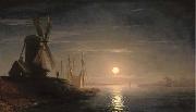 A windmill overlooking a moonlit bay Ivan Aivazovsky